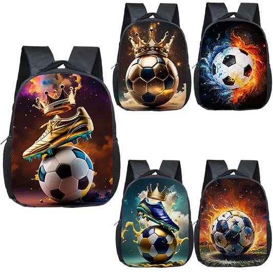 12inch Cool Soccer with Golden Crown Print Backpack for Kids Hot Blood Football Sport Schoolbags Toddler Kindergarten Bookbag The Trendiq Shop