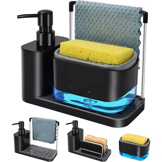 Dual Soap Dispenser with Sponge Holder and Dishcloth Holder 5-in-1 Kitchen Sink Countertop Storage Organize(Black) The Trendiq Shop