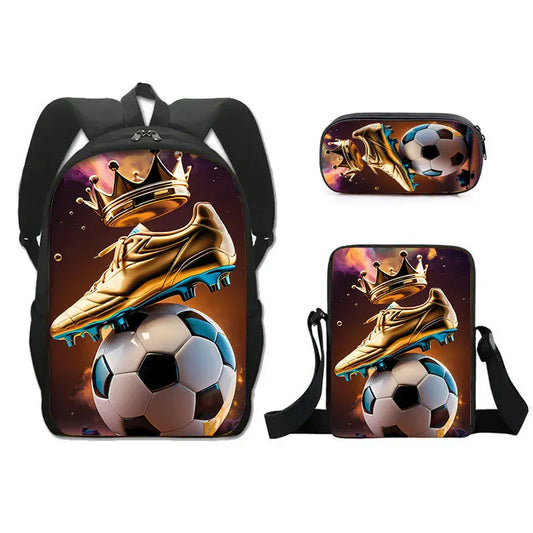 Cool Golden Soccer with Crown Print Backpack Women Men Football Sport Mini Messenger Bags Children Bookbag Kids Pencil Cases The Trendiq Shop